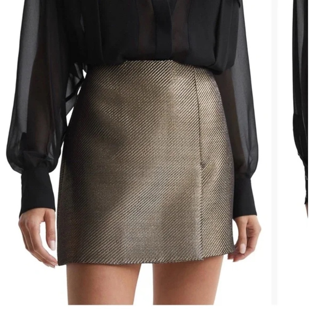 Reiss Louisa Metallic Gold Mini Skirt